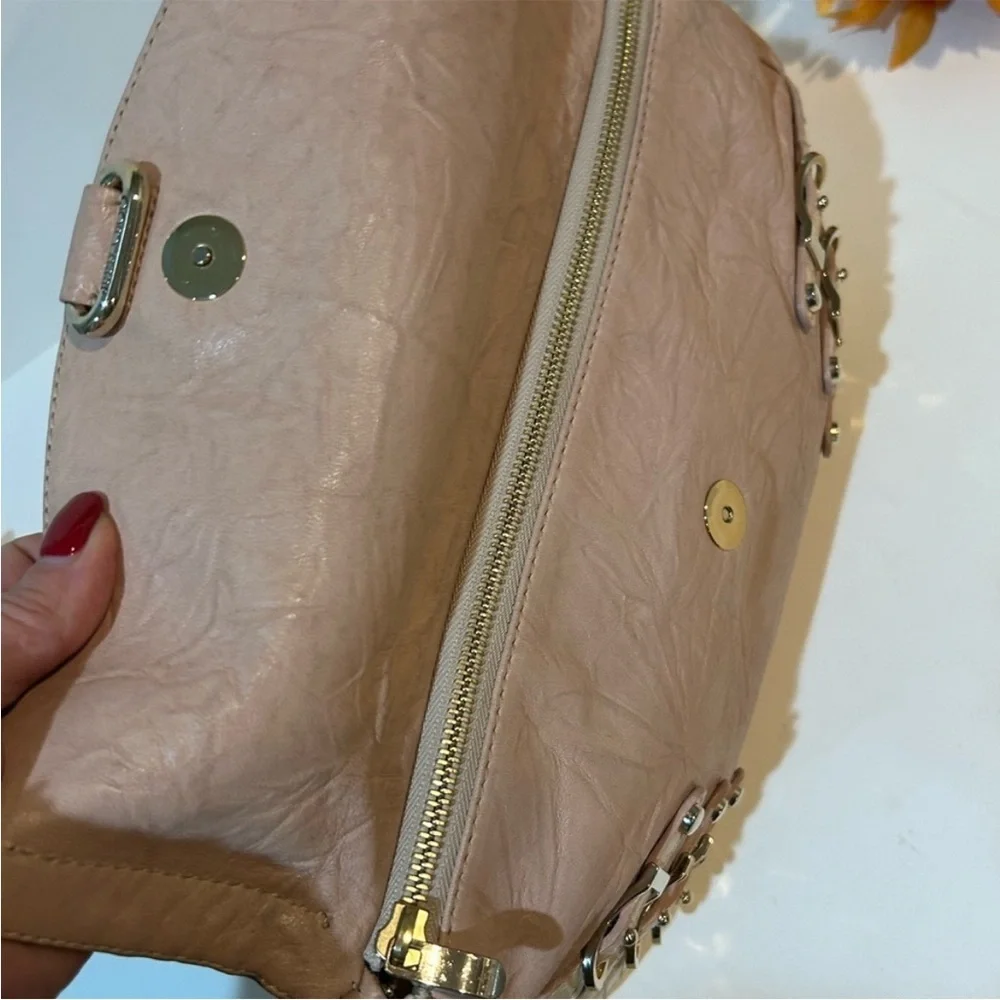 Jimmy Choo Tan Embossed Leather Shoulder Bag Gold Chain clutch - Picture 13 of 15